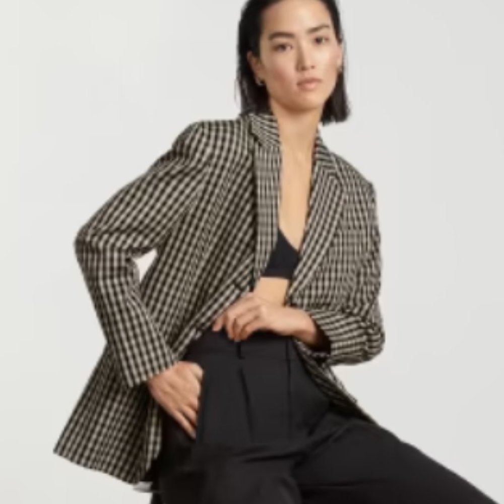 Everlane Black and White Checkered Blazer